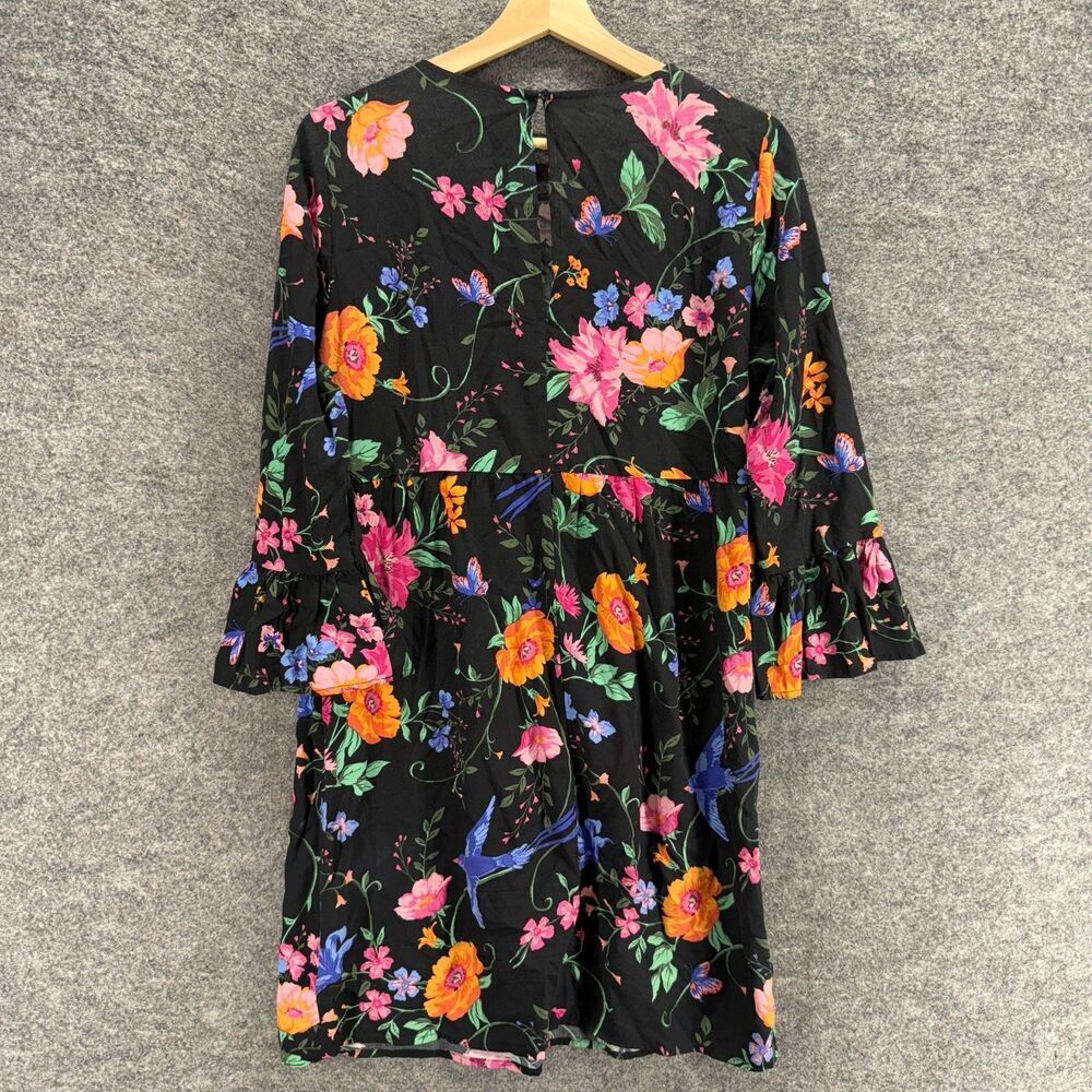 Old Navy Dress Women S Small Black Floral Shift Short Hook & Eye Long Sleeve - Picture 2 of 8